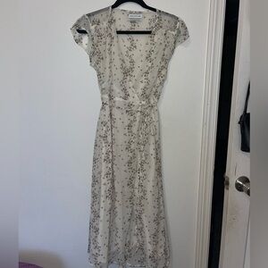 Urban outfitters long beige and brown floral wrap dress